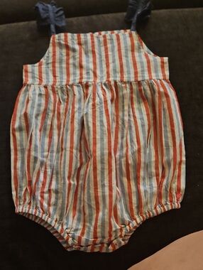 Pink Chicken New York Striped Baby Romper in Red, Blue & Cream